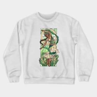 Lady of May with Lily of the Valley and Emerald Dancing Goddess Maiden Mucha Inspired Birthstone Series Crewneck Sweatshirt